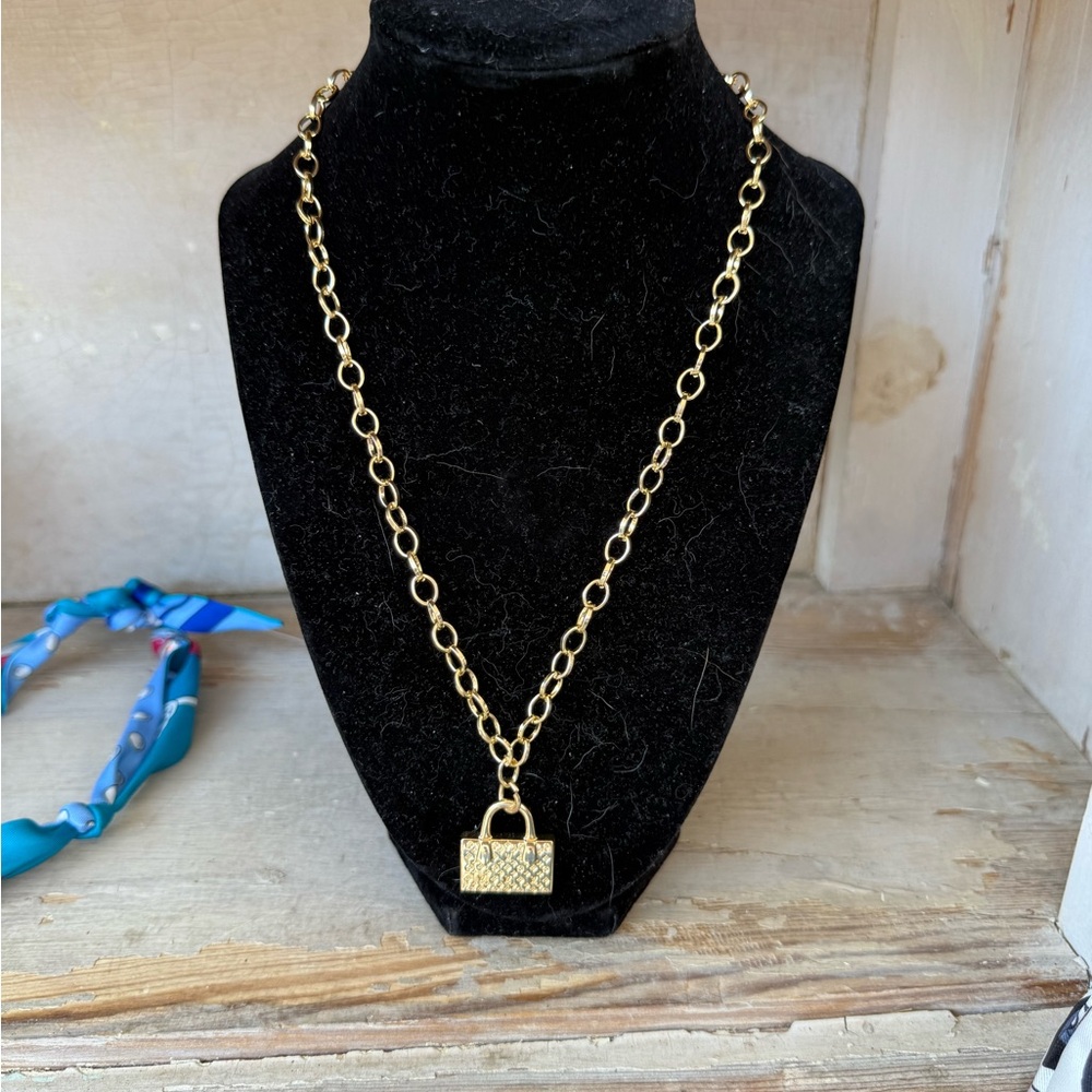 Gold Chain Necklace with Padlock Purse Pendant